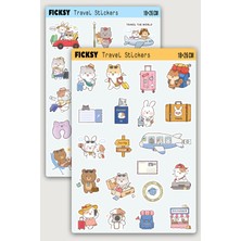 Ficksy Kawaii Stili Sevimli Hayvanlar Seyahat Temalı Sticker Seti - 35 Adet Etiket Çıkartma
