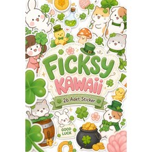 Ficksy Kawaii Stili Sevimli Hayvanlar 4 Yapraklı Yonca Temalı Sticker Seti - 26 Adet Etiket Çıkartma