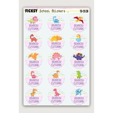 Ficksy Özel Isim Yazılabilen Okul Etiketi Defter Kitap Için Dinozor Temalı Sticker Seti 15 Adet Çıkartma