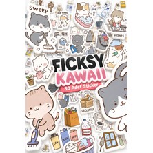 Ficksy Kawaii Sevimli Kedi Sticker Seti - Ev Işleri ve Temizlik Temalı 30 Adet Etiket Çıkartma