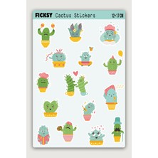 Ficksy Sevimli Kaktüs Sticker Seti - 15 Adet Etiket Çıkartma