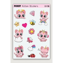 Ficksy Sevimli Yavru Kedi Sticker Seti - 14 Adet Etiket Çıkartma
