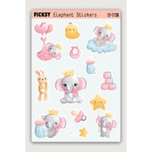 Ficksy Sevimli Fil Sticker Seti - 12 Adet Etiket Çıkartma