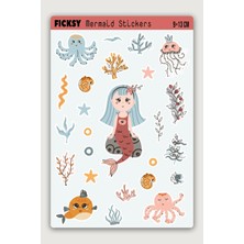 Ficksy Sevimli Deniz Kızı Sticker Seti - 20 Adet Etiket Çıkartma