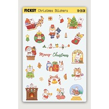 Ficksy Kawaii Stili Sevimli Hayvanlar Yılbaşı Yeni Yıl Temalı Sticker Seti - 17 Adet Etiket Çıkartma