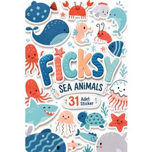 Ficksy Sevimli Deniz Canlıları Sticker Seti - 31 Adet Balık, Yengeç, Ahtapot Etiket Çıkartma