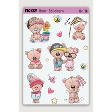 Ficksy Sevimli Ayıcık Teddy Bear Sticker Seti - 14 Adet Etiket Çıkartma