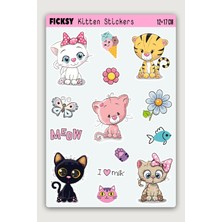 Ficksy Sevimli Yavru Kedi Sticker Seti - 14 Adet Etiket Çıkartma