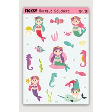 Ficksy Sevimli Deniz Kızı Sticker Seti - 16 Adet Balık, Deniz Atı, Yunus Etiket Çıkartma