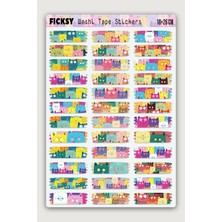 Ficksy Sevimli Kedi Temalı Washi Tape Bant Sticker Seti - 36 Adet Şekilli Bant Etiket Çıkartma