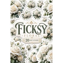 Ficksy Beyaz Gül Çiçek Sticker Seti - 20 Adet Etiket Çıkartma