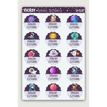 Ficksy Özel Isim Yazılabilen Okul Etiketi Defter ve Kitap Için Uzay Temalı Sticker Seti 15 Adet Çıkartma
