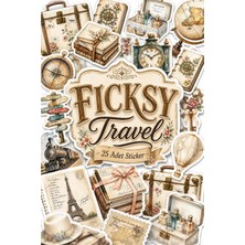 Ficksy Vintage Seyahat Temalı Sticker Seti - 25 Adet Travel Etiket Çıkartma