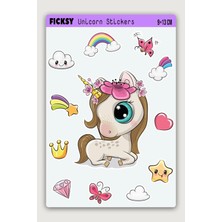 Ficksy Unicorn Tek Boynuzlu At Sticker Seti - 12 Adet Etiket Çıkartma