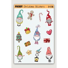 Ficksy Sevimli Yılbaşı Cücesi Yeni Yıl Temalı Sticker Seti - 14 Adet Etiket Çıkartma