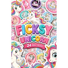 Ficksy Unicorn Tek Boynuzlu At Sticker Seti - 24 Adet Yuvarlak Etiket Çıkartma