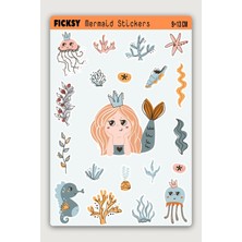 Ficksy Sevimli Deniz Kızı Sticker Seti - 20 Adet Etiket Çıkartma