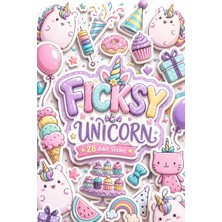 Ficksy Sevimli Doodle Unicorn Pembe Yavru Kedi Doğum Günü Temalı Sticker Seti - 28 Adet Etiket Çıkartma