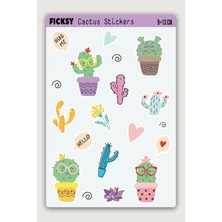 Ficksy Sevimli Gözlüklü Kaktüs Sticker Seti Pastel Tonları - 12 Adet Etiket Çıkartma