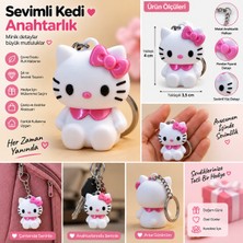 Hello Kitty Sevimli Kedi Anahtarlık Pembe Fiyonklu 3D Baskı Çanta ve Anahtar Aksesuarı