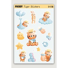 Ficksy Sevimli Kaplan Sticker Seti - 12 Adet Etiket Çıkartma