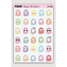 Ficksy Sevimli Emoji Sticker Seti - 30 Adet Muslim Islam Ramazan Hijab Girl Etiket Çıkartma