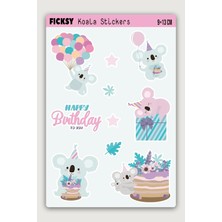 Ficksy Sevimli Koala Doğum Günü Temalı Sticker Seti - 10 Adet Etiket Çıkartma |pasta, Balon, Hediye, Yıldız