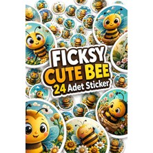 Ficksy Sevimli Arı Sticker Seti - 24 Adet Yuvarlak Etiket Çıkartma