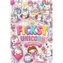 Ficksy Sevimli Kawaii Unicorn At ve Kedi Doğum Günü Temalı Sticker Seti - 17 Adet Etiket Çıkartma