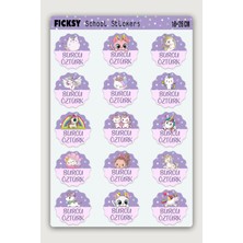 Ficksy Özel Isim Yazılabilen Okul Etiketi Defter ve Kitap Için Unicorn Temalı Sticker Seti 15 Adet Çıkartma