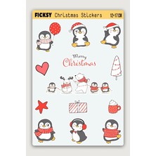 Ficksy Sevimli Penguen Yılbaşı Yeni Yıl Temalı Sticker Seti - 13 Adet Etiket Çıkartma