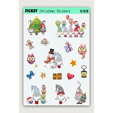 Ficksy Sevimli Yılbaşı Cücesi Yeni Yıl Temalı Sticker Seti - 17 Adet Etiket Çıkartma