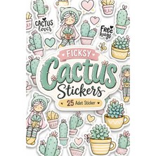Ficksy Sevimli Kaktüs Kız Sticker Seti - 25 Adet Etiket Çıkartma