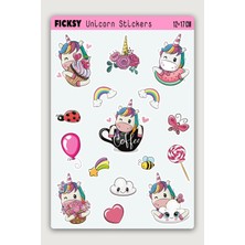 Ficksy Unicorn Tek Boynuzlu At Sticker Seti - 16 Adet Etiket Çıkartma