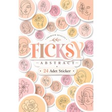 Ficksy Abstre Yuvarlak Sticker Seti - 24 Adet Etiket Çıkartma