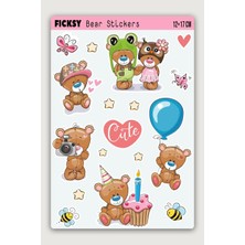 Ficksy Sevimli Ayıcık Teddy Bear Doğum Günü Temalı Sticker Seti - 17 Adet Etiket Çıkartma