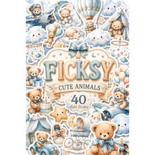 Ficksy Sevimli Ayıcık Bebek Odası Temalı Sticker Seti - 40 Adet Etiket Çıkartma