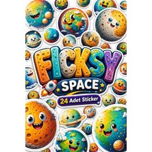 Ficksy Sevimli Gezegenler Sticker Seti - 24 Adet Yuvarlak Etiket Çıkartma