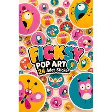 Ficksy Sevimli Pop Art Stili Sticker Seti - 24 Adet Yuvarlak Etiket Çıkartma