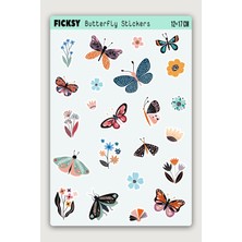 Ficksy Iskandinav Kelebek ve Çiçek Sticker Seti - 23 Adet Etiket Çıkartma