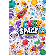 Ficksy Sevimli Kozmik Hayvanlar Sticker Seti - 21 Adet Uzay, Gezegen, Astronot, Yıldız Etiket Çıkartma