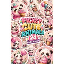 Ficksy Sevimli Pembe Panda Doğum Günü Temalı Sticker Seti - 24 Adet Yuvarlak Etiket Çıkartma