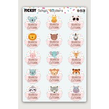 Ficksy Özel Isim Yazılabilen Okul Etiketi Defter Kitap Için Hayvanlar Temalı Sticker Seti 15 Adet Çıkartma