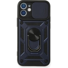 Apple iPhone 12 Kılıf Pars Lens Yüzüklü Silikon - Lacivert