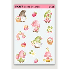 Ficksy Sevimli Çilek Cücesi Sticker Seti - 14 Adet Etiket Çıkartma