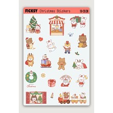Ficksy Kawaii Stili Sevimli Hayvanlar Yılbaşı Yeni Yıl Temalı Sticker Seti - 17 Adet Etiket Çıkartma
