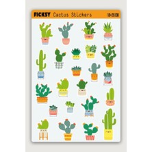 Ficksy Sevimli Kaktüs Sticker Seti - 23 Adet Etiket Çıkartma