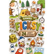 Ficksy Kawaii Stili Sevimli Hayvanlar Kamp, Macera, Doğa Temalı Sticker Seti - 24 Adet Etiket Çıkartma