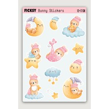 Ficksy Sevimli Tavşan Sticker Seti - 11 Adet Etiket Çıkartma
