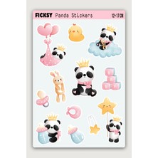 Ficksy Sevimli Panda Sticker Seti - 12 Adet Etiket Çıkartma